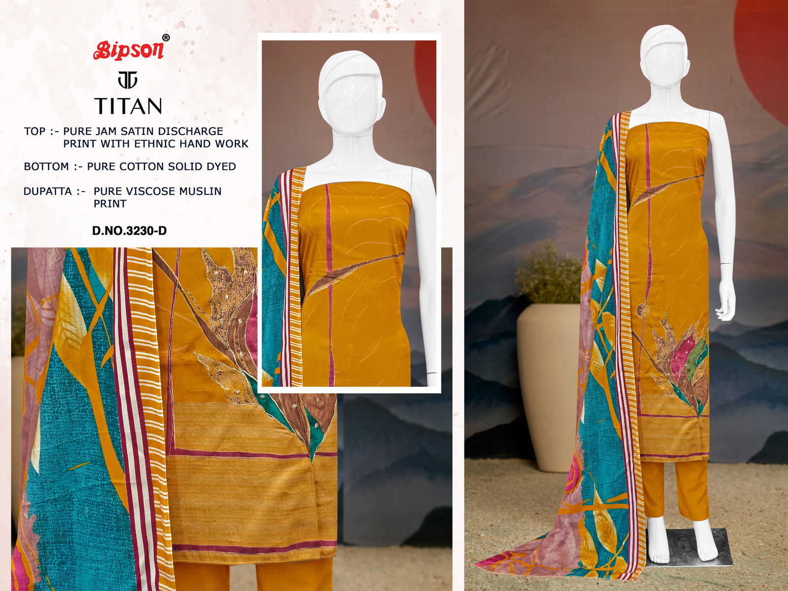 Titan 3230 By Bipson Jam Satin Printed Dress Material Suppliers In India